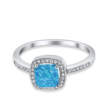 Halo Accent Engagement Ring Lab Created Blue Opal 925 Sterling Silver